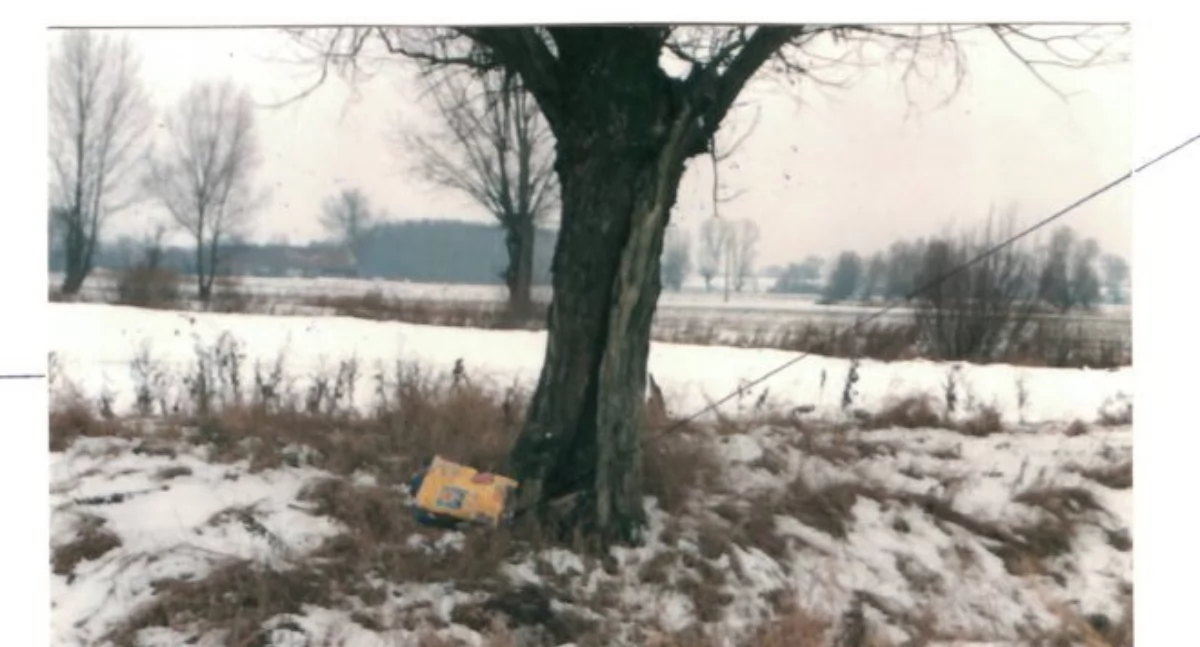To tu, w przydrożnym rowie w okolicach Kazimierzowa koło Elbląga, 25 lat temu znaleziono ciało nowo narodzonej dziewczynki. Było owinięte w niebieski koc w kratę i przykryte żółtą poduszką z motywem kwiatów(fot. policja)