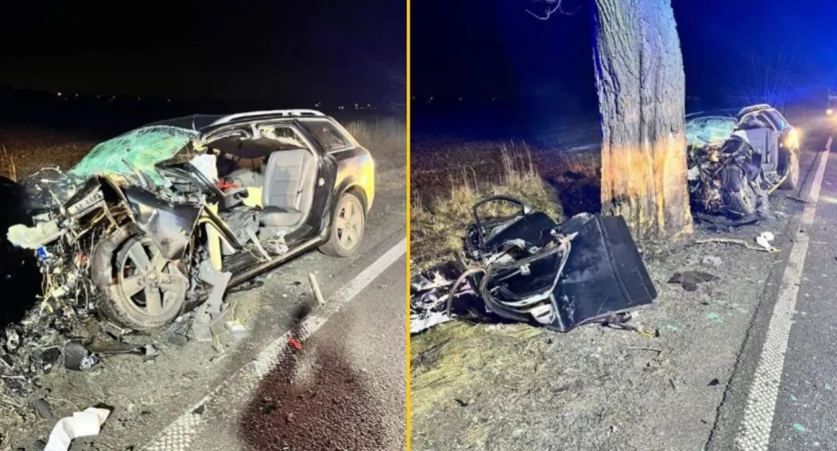 Tragedia na drodze. Zjechał z jezdni i uderzył w przydrożne drzewo
