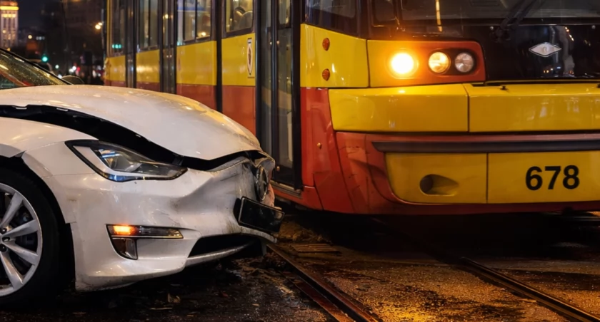 Tesla kontra tramwaj w Śródmieściu