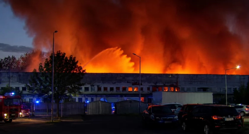 Gigantyczny pożar w Płocku. Ogień pochłonął całą halę, ewakuowano mieszkańców