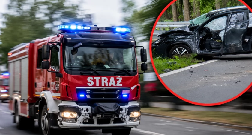 Groźny wypadek w Wesołej. Strażacy ratowali uwięzionego policjanta